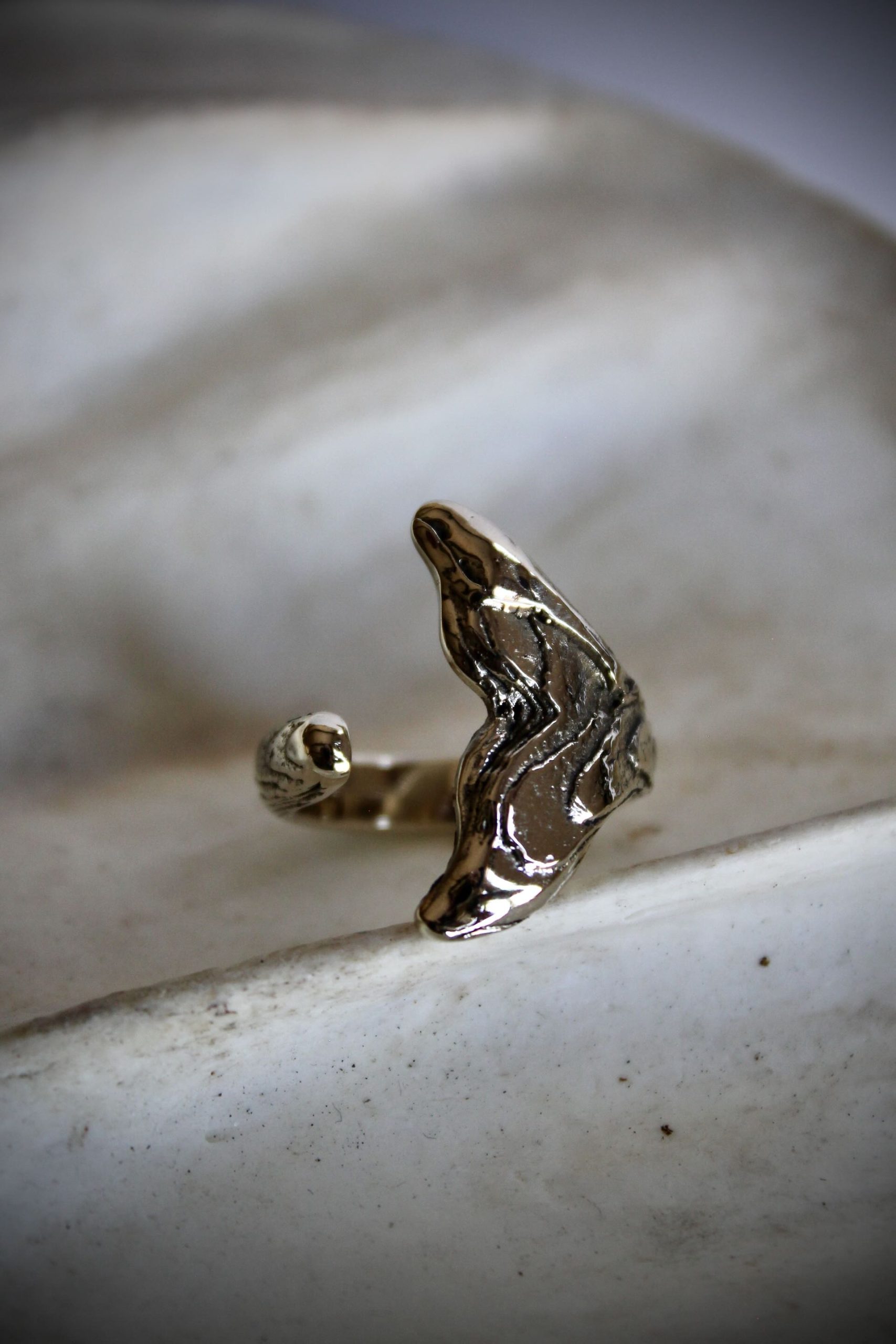 Cuttlefish Textured Whale Tail Ring - Brass - Image 6