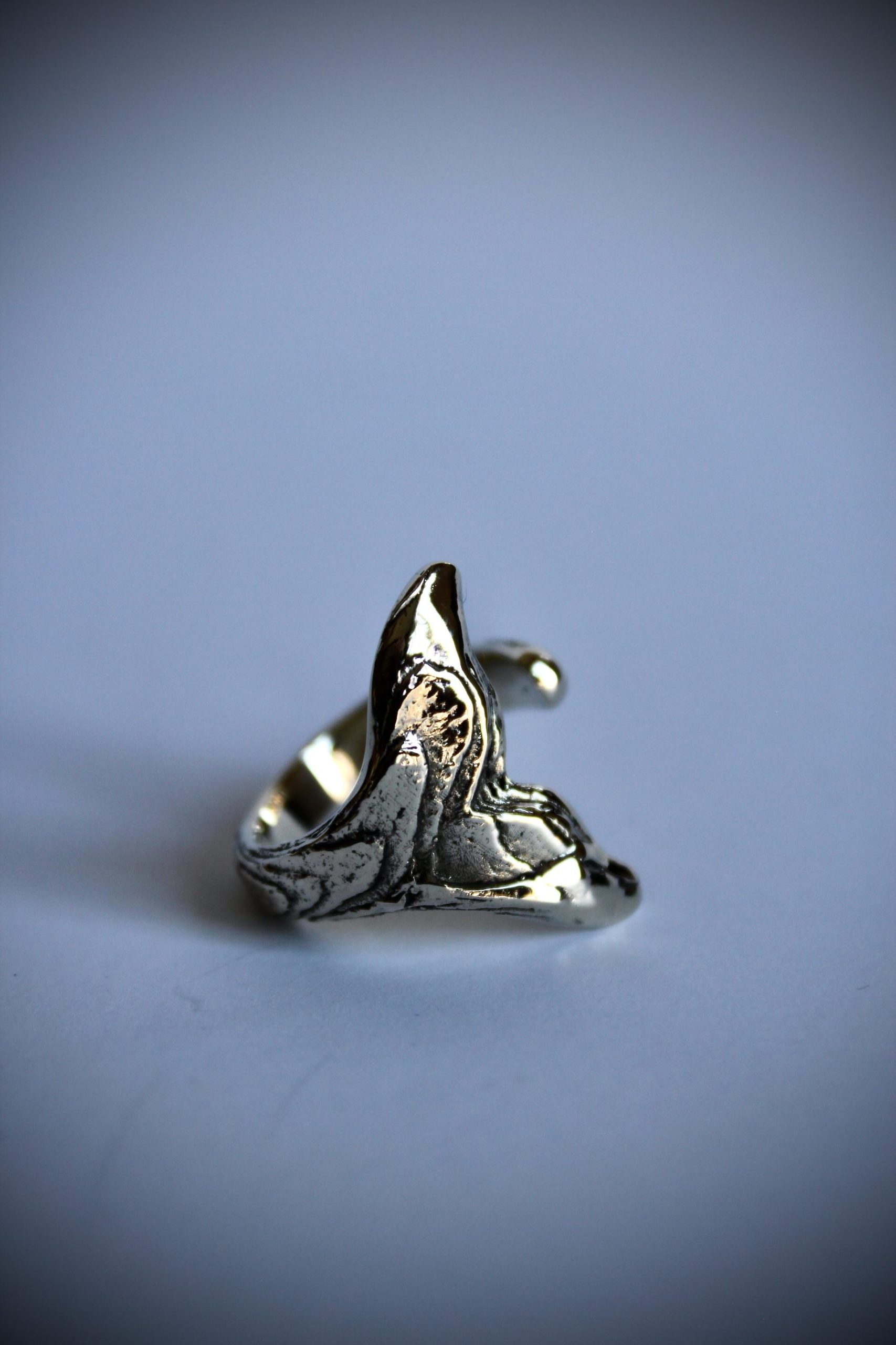 Cuttlefish Textured Whale Tail Ring - Brass